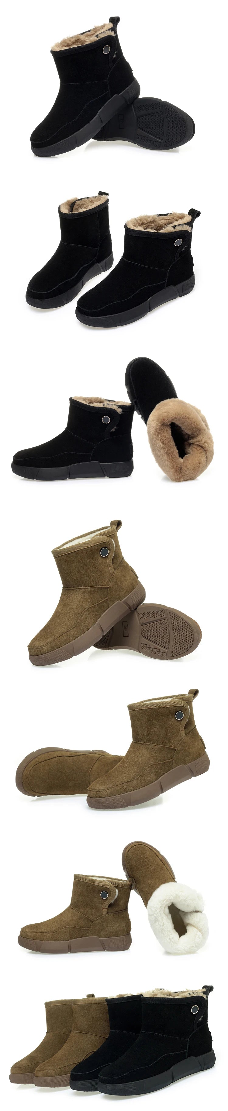 Damen-Winterstiefeletten in Schwarz und Braun, kurz, mit Fellrand