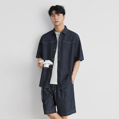 Herren Kurzarm Hemd aus Denim mit Knopf Design im urbanen Trendstyle