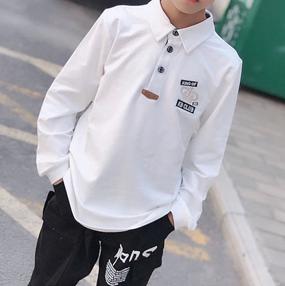 Jungen hemd Frühling Herbst Kinder Baumwoll kleidung lässig Kinder Turn-Down-Kragen Langarm Polo-Kleidung für Jungen
