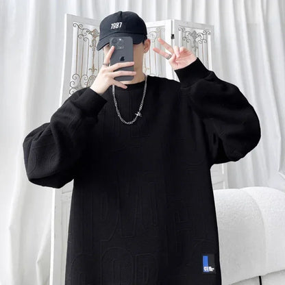 Herren Sweatshirt im Buchstaben-Jacquard mit Rundhalsausschnitt für lässige Frühlingstage
