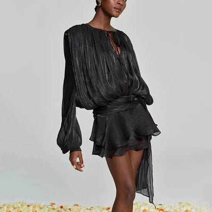 Elegantes Damen-Tunikakleid mit Rundhalsausschnitt, langen Ärmeln und Patchwork-Design