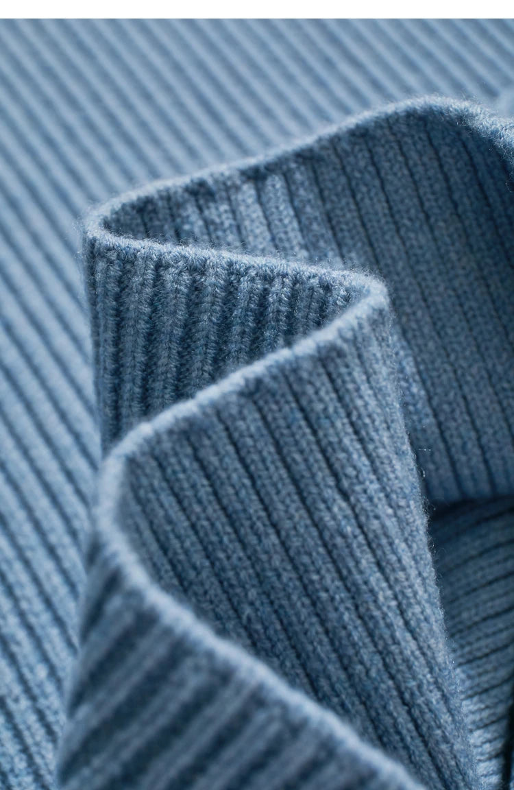 Damen-Wollpullover, hellblau, geripptes Ärmelbündchen am Manschettenbereich