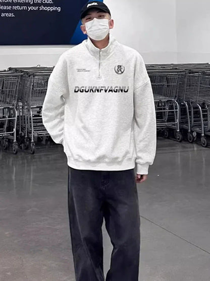 2025, neue Herren-Sweatshirts mit Buchstaben-Aufdruck, halber Reißverschluss, Vintage-Pullover mit Polo-Ausschnitt, Hoodies, Y2K-Streetwear, langärmelig, Sudaredaras