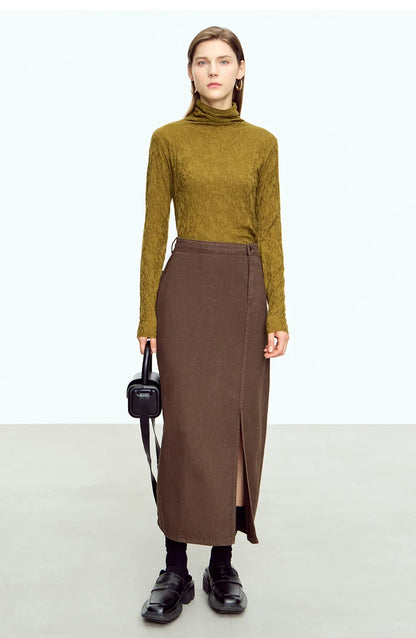 Damen-Rollkragenpullover Wolle Slim einfarbig Büro Winter