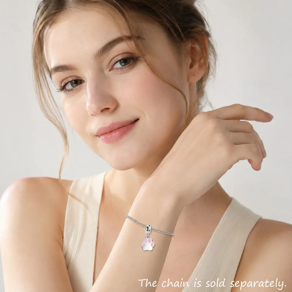 Damen-Charm-Anhänger rosa Pfote süß niedlich aus Sterlingsilber