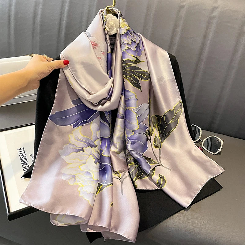 Damen Seidenschal groß Sommer Strand Hijab Turban Foulard Bandana Sonnenschutz