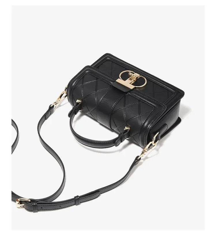 Damen Top-handle Tasche aus Split Leder mit Diamant-Gitter