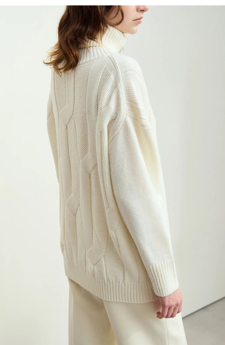 Damen-Rollkragenpullover locker Wolle-Mix lang Winter