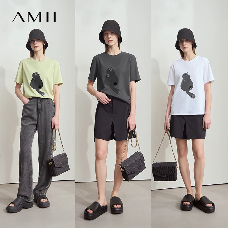 Damen T-Shirt im College-Stil aus leicht elastischem Lyocell mit minimalistischen Druck