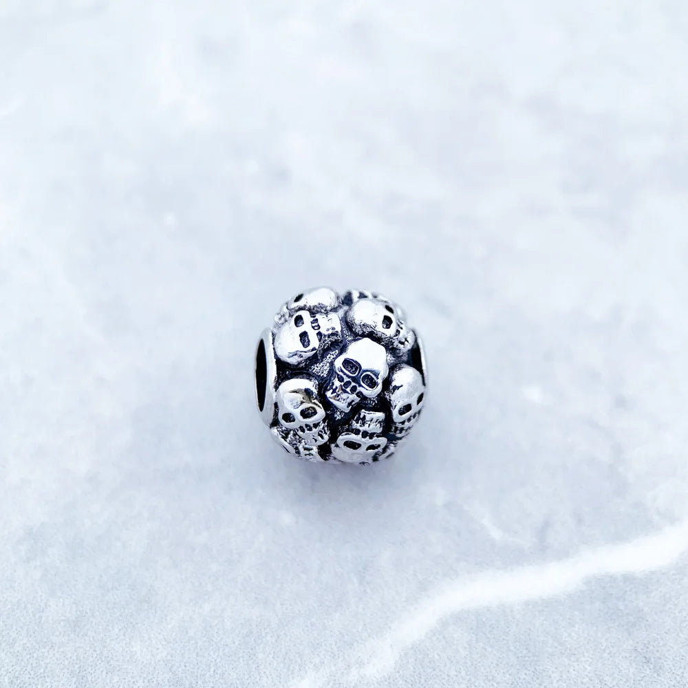 Sterlingsilber-Perle mit Totenkopf-Muster, runde Oberfläche