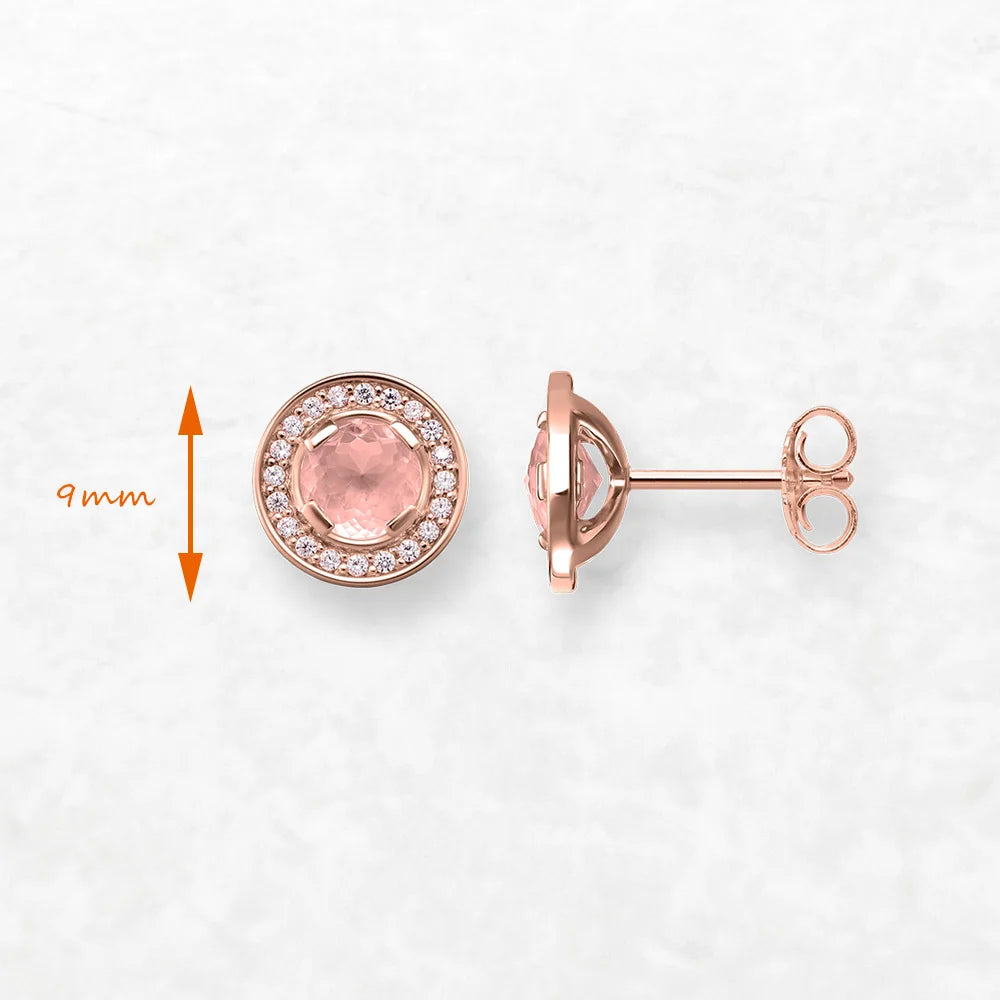 Damen-Ohrstecker Luna rosa rund glamourös aus Sterlingsilber