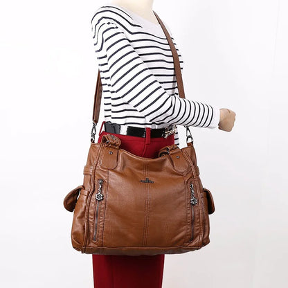 Damen-Handtasche Aus PU-Leder Im Vintage-Stil Große Schultertasche Mit Top-Griff Und Viel Stauraum