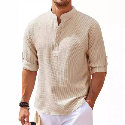 Leichtes Herrenhemd mit europäischem und amerikanischem Stil, dichtem Netzdesign und personalisiertem Schnitt – langärmlig und mit sexy Durchblick-Effekt