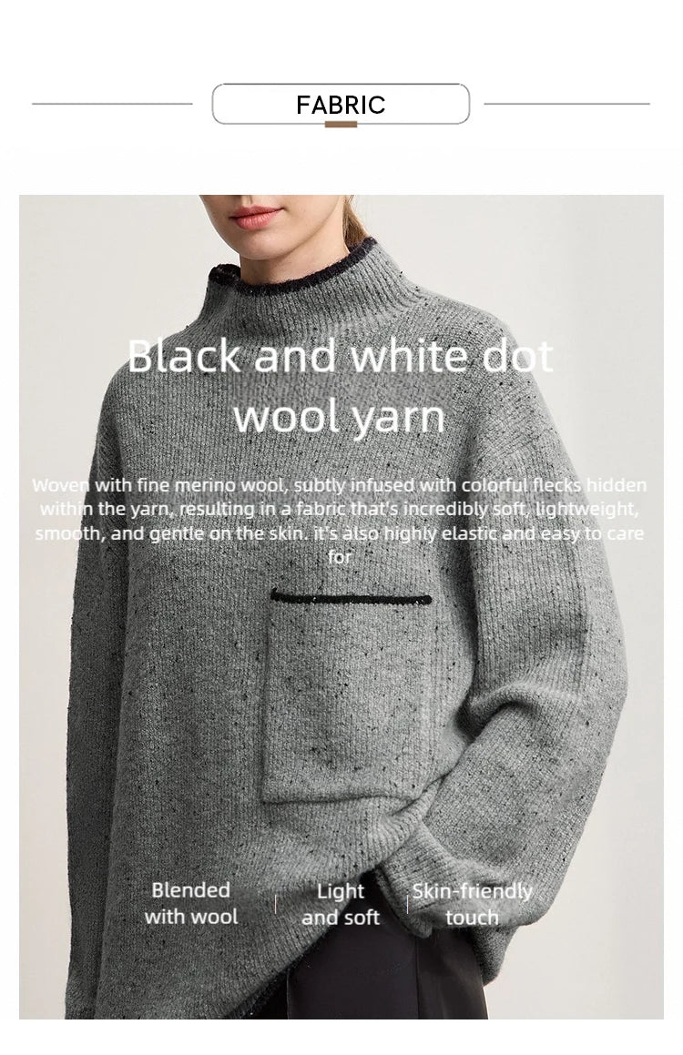 Damen-Rollkragenpullover Wolle dick locker lang Winter