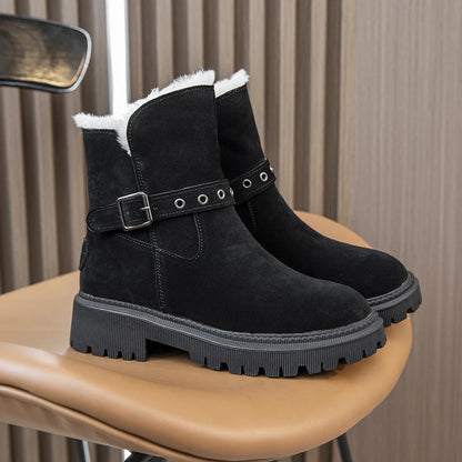 AIYUQI Women's Snow Boots Suede Genuinen Leather New Large Size Thick Warm Women Winter Boots Casual Women's Ankle Boots
