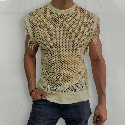 Ärmelloses Herren-Sportshirt mit gekämmter Textur – elastisches, schnelltrocknendes Fitness- und Freizeit-Top für den Sommer