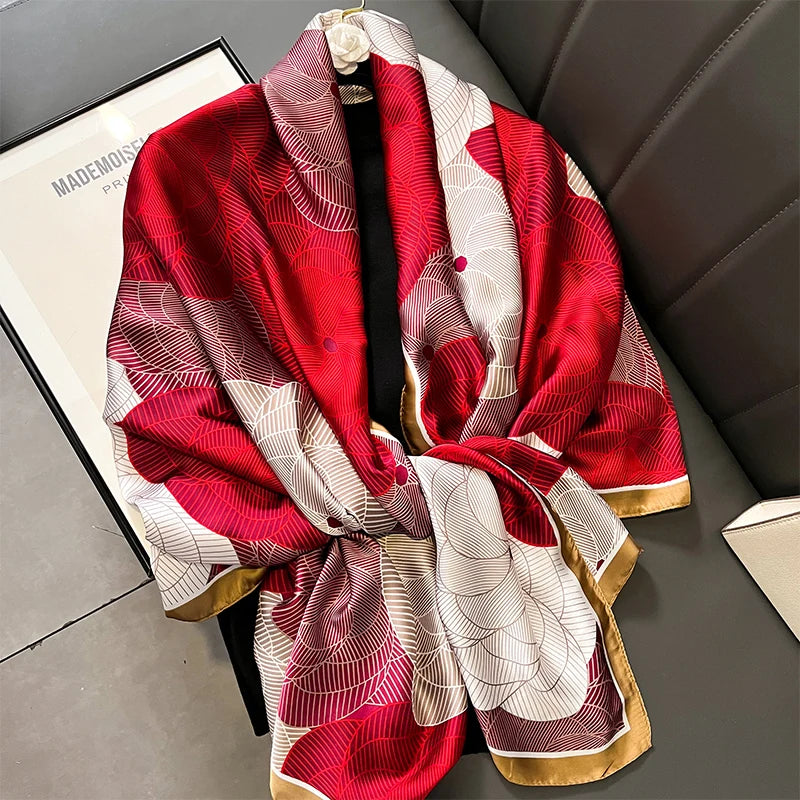 Damen Satin Seidenschal Hijab Sommer Sonnenschutz Strand Kopftuch Foulard