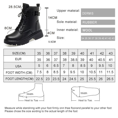 Größentabelle für Winter-Motorradstiefel: Materialangaben und Maßwerte in cm