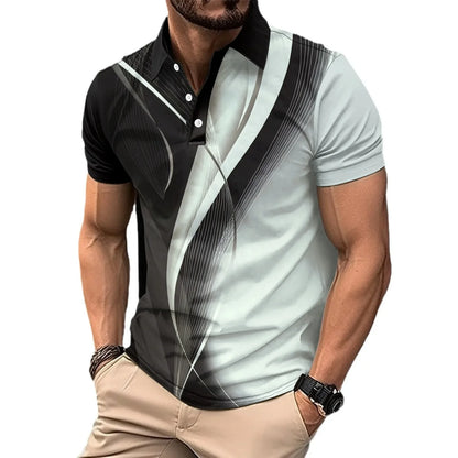 Kurzärmeliges Herren-Poloshirt mit Stehkragen und Ananas-Karomuster – lässiges Freizeithemd