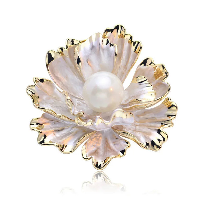 Brosche Blume Perle Emaille Kristall Tropföl Klassisch elegant Damen
