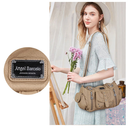 Damen-Schultertasche aus PU Mehrfachfächern Großem Fassungsvermögen Alltag und Reisen