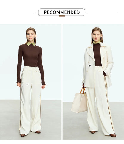 Empfohlene Looks: brauner und cremefarbener Strickpullover mit Umlegekragen
