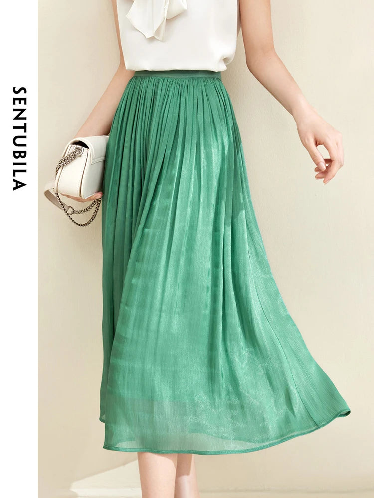 Damen Falten-Detail-Rock mit elastischer Taille im A-Linien Stil