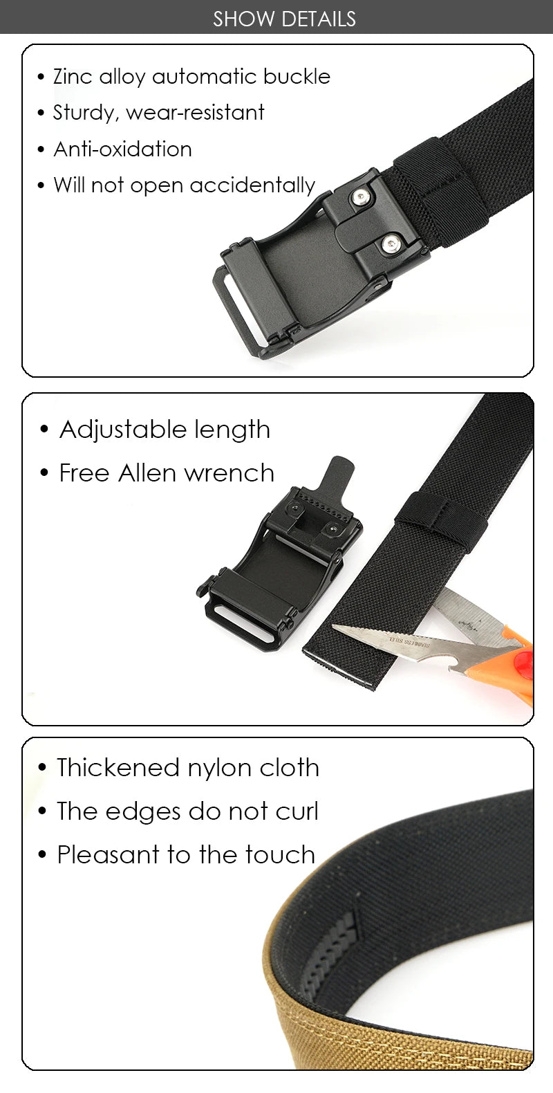 Herren-Gürtel aus Nylon mit Metall-Schnalle und Automatikverschluss für Outdoor und Alltagseinsatz