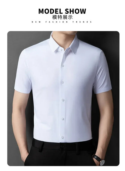 Herren-Hemd mit Vier-Wege-Stretch, Farbblock-Diamantmuster und Knopfleiste – ideal für Business-Casual und formelle Anlässe.