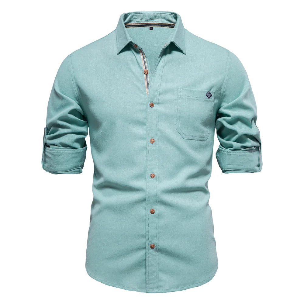 Herren Langarm Shirt aus 100 Prozent Baumwolle mit Einzel Tasche