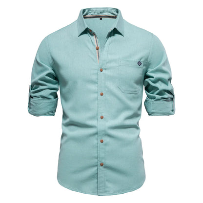 Herren Langarm Shirt aus 100 Prozent Baumwolle mit Einzel Tasche