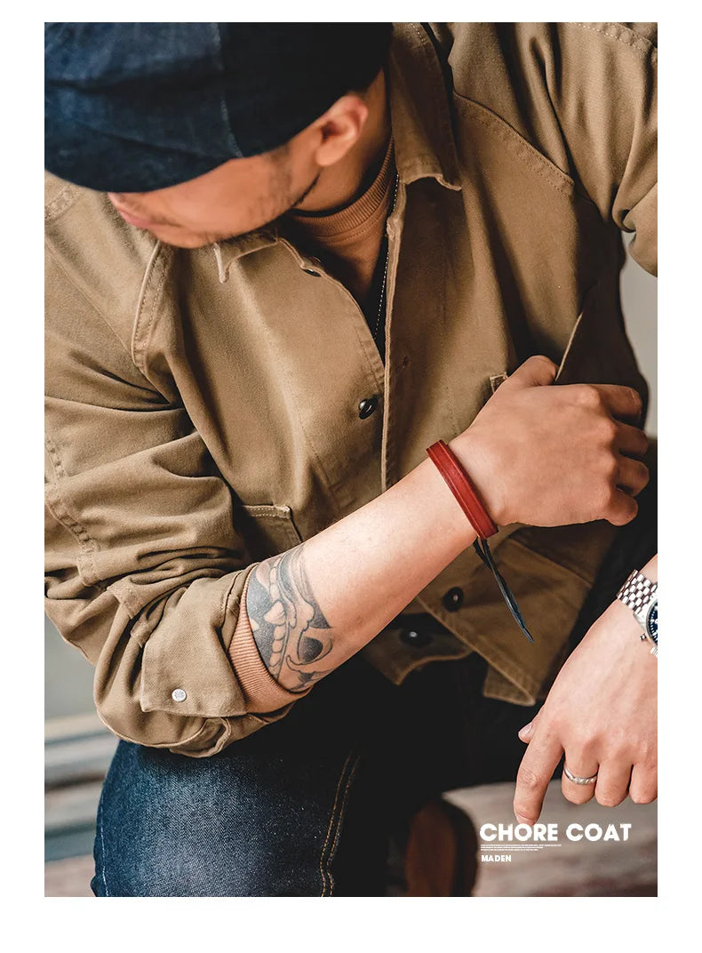 Herren Mantel aus schwerem Twill mit vier Taschen im Khaki-Farbton