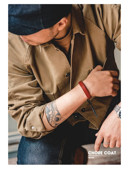 Herren Mantel aus schwerem Twill mit vier Taschen im Khaki-Farbton