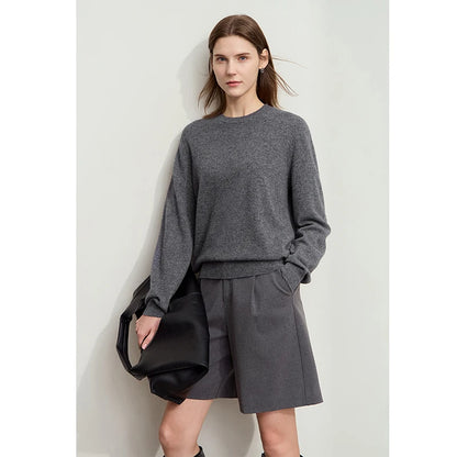 Damen-Rundhalspullover Wolle-Kaschmir nahtlos Streetwear Herbst-Winter