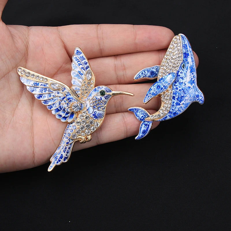 Brosche Emaille Porzellan Drache Schmetterling Frosch Krabbe Tier Reversnadel