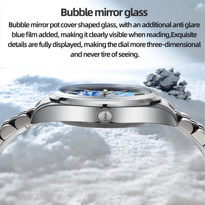 Herren-Automatikuhr mit 3D-Wolkenzifferblatt und Bubble-Glas