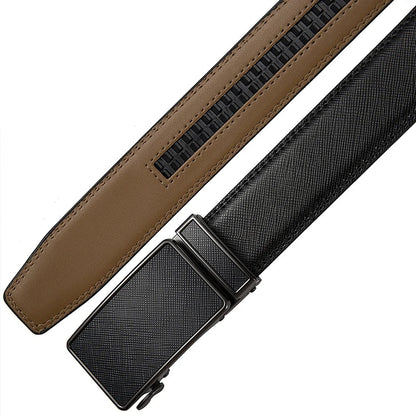 Herren-Gürtel aus Rindsleder 35 mm Breite mit Automatik-Schnalle aus Zinklegierung, Schwarz