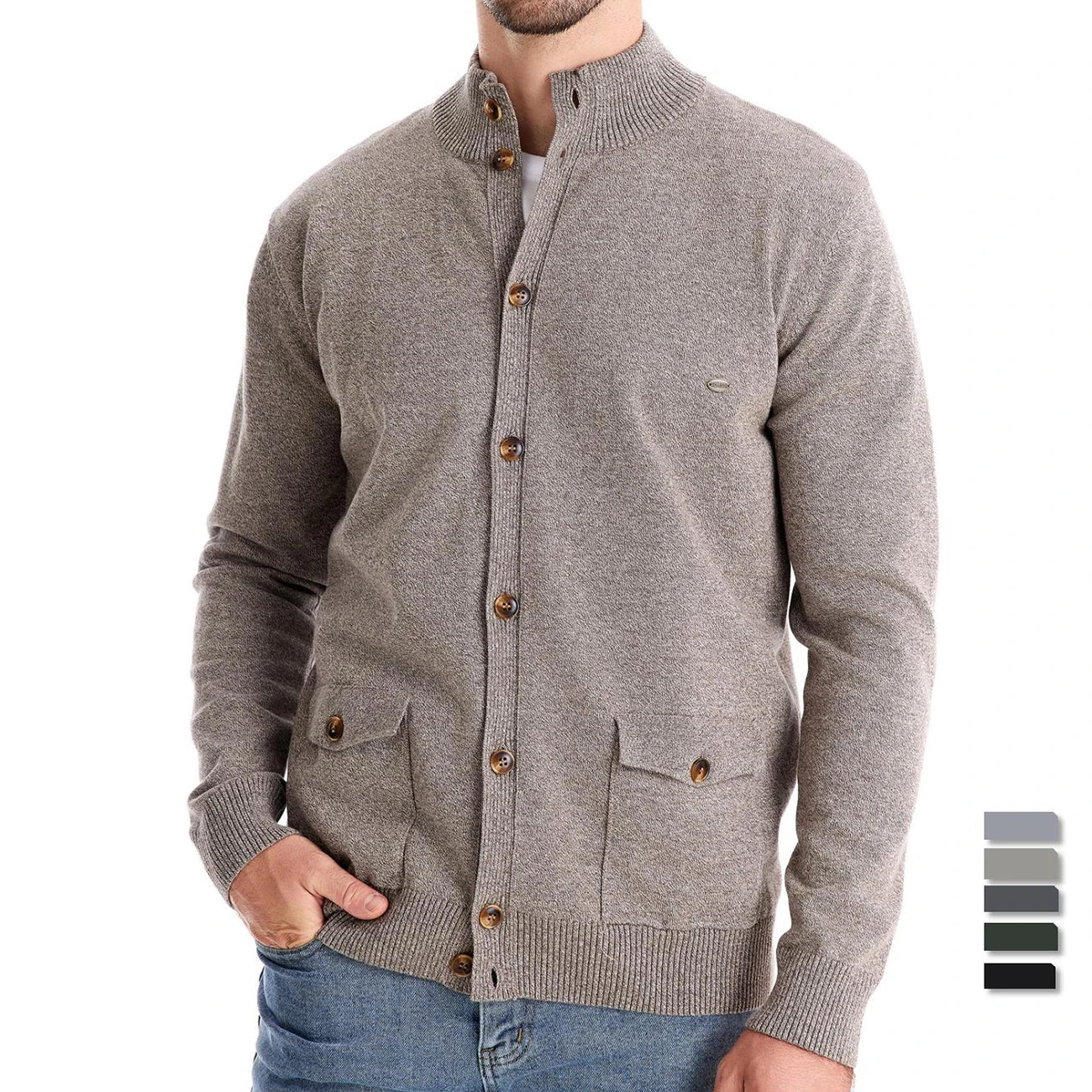 Herren Strickjacke im lässigen Stil mit Stehkragen und Knopfleiste