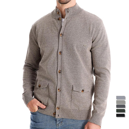Herren Strickjacke im lässigen Stil mit Stehkragen und Knopfleiste