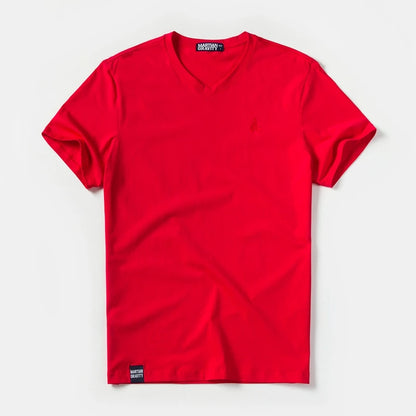 Männer T-Shirt aus einfarbigem Baumwollstoff mit V-Ausschnitt und kurzen Ärmeln