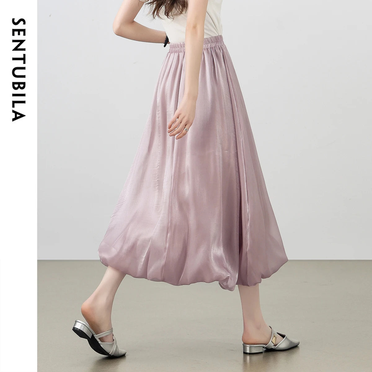 Damen Perlglanzrock im A-Linien Stil mit elastischer Taille für elegante Anlässe