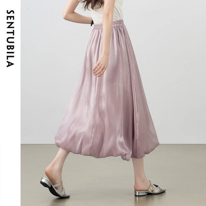 Damen Perlglanzrock im A-Linien-Stil mit elastischer Taille für elegante Partys