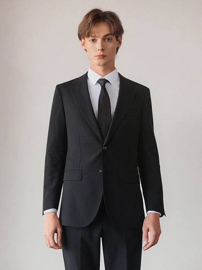Herrenanzug aus 100% Wolle in tiefem Blau, doppelt geknöpft – ideal für Hochzeit, Dinnerparty oder den täglichen eleganten Auftritt.