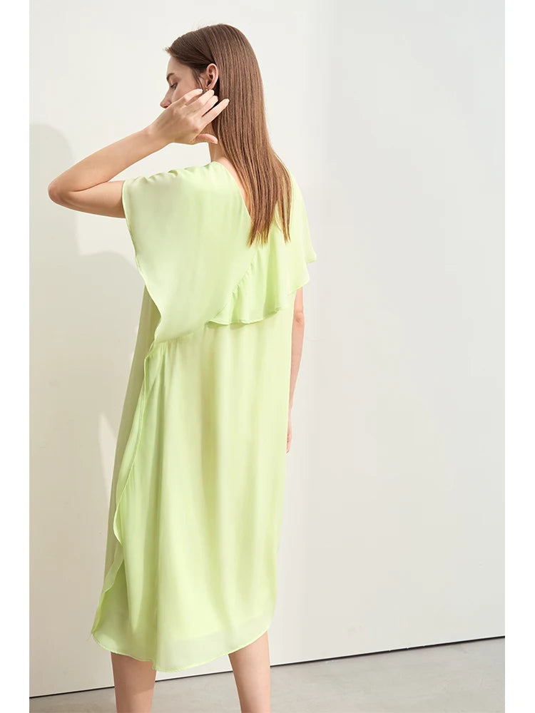 Stilvolles Chiffon Midi Kleid Damen V Ausschnitt Weicher Sommerstoff