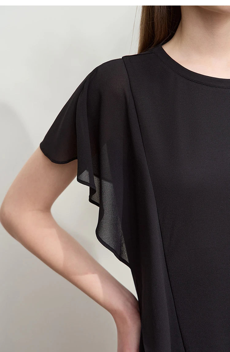 Damen Sommer-T-Shirt mit kurzen Schmetterlingsärmeln und Rundhalsausschnitt