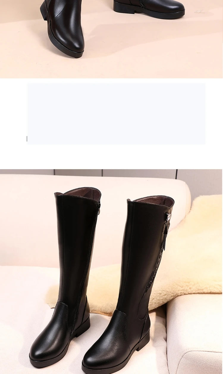 AIYUQI Women Winter Boots 2025 New Genuine Leather Women Long Boots Anti Slip Large Size 41 42 43 Wool Warm Knight Boots Women