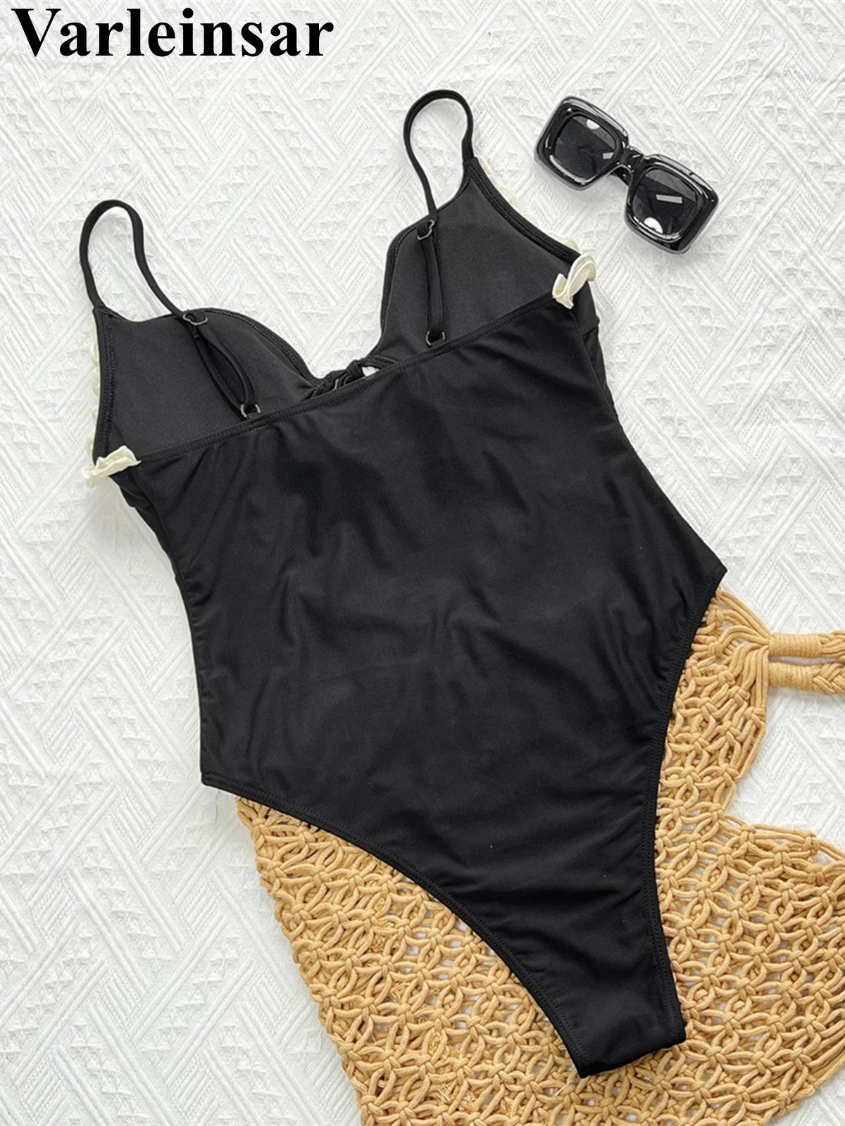 Damen Badeanzug Cut-Out Rüschen Leopard Monokini hoher Beinausschnitt gepolstert