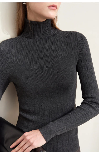 Damen-Rollkragenpullover Slim Polyester-Viskose Herbst-Winter