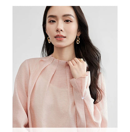Elegante Vintage-Chiffonbluse mit Print und langen Ärmeln – lockerer Schnitt für Frühling und Herbst