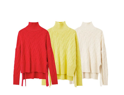 Damen-Rollkragenpullover locker Schnürung Herbst-Winter
